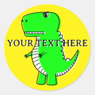 Cute Green Dinosaur Drawing Custom Text Classic Round Sticker