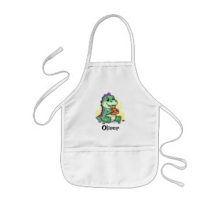  Cute Green Dinosaur Eating Pizza Pizzasaurus Rex  Kids Apron