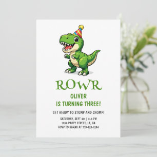 Cute Green Dinosaur Kids Birthday Party Invitation