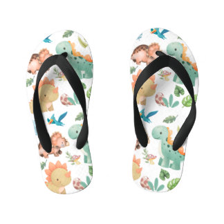 Cute Green Dinosaur Kid's Flip Flops