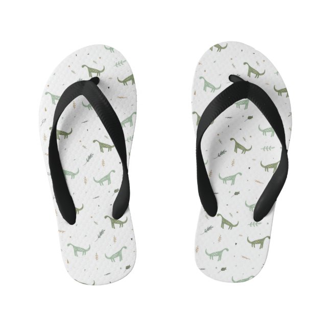 Cute Green Dinosaur Pattern Kid's Flip Flops (Footbed)