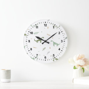 Cute Green Dinosaur Pattern Large Clock