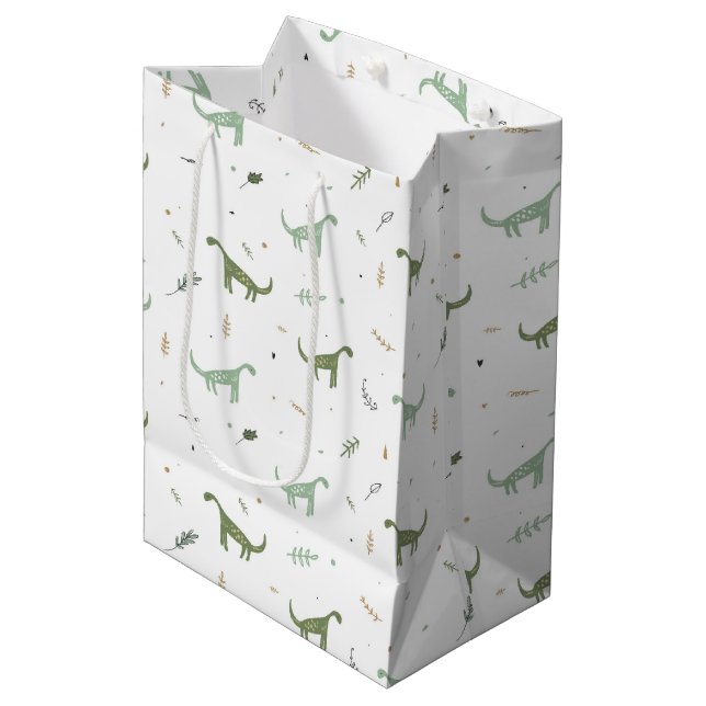 Cute Green Dinosaur Pattern Medium Gift Bag (Front Angled)