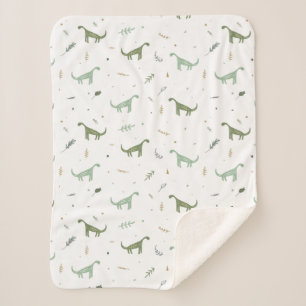 Cute Green Dinosaur Pattern Sherpa Blanket