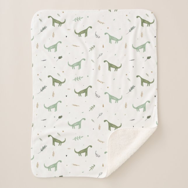 Cute Green Dinosaur Pattern Sherpa Blanket (Front)