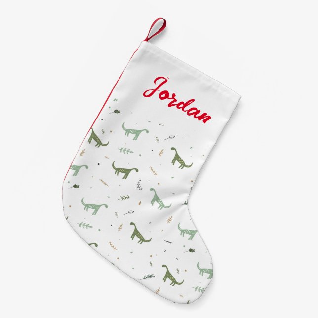 Cute Green Dinosaur Pattern Small Christmas Stocking (Front (Hanging))