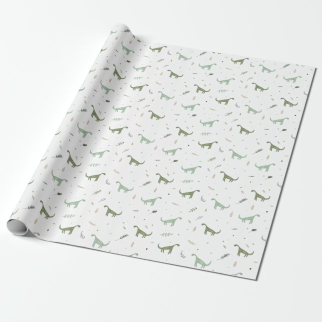 Cute Green Dinosaur Pattern Wrapping Paper (Unrolled)