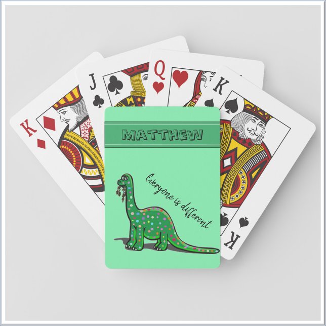 Cute Green Dinosaur Playing Cards (Bookmark my store! https://www.zazzle.com/store/capricepetit)
