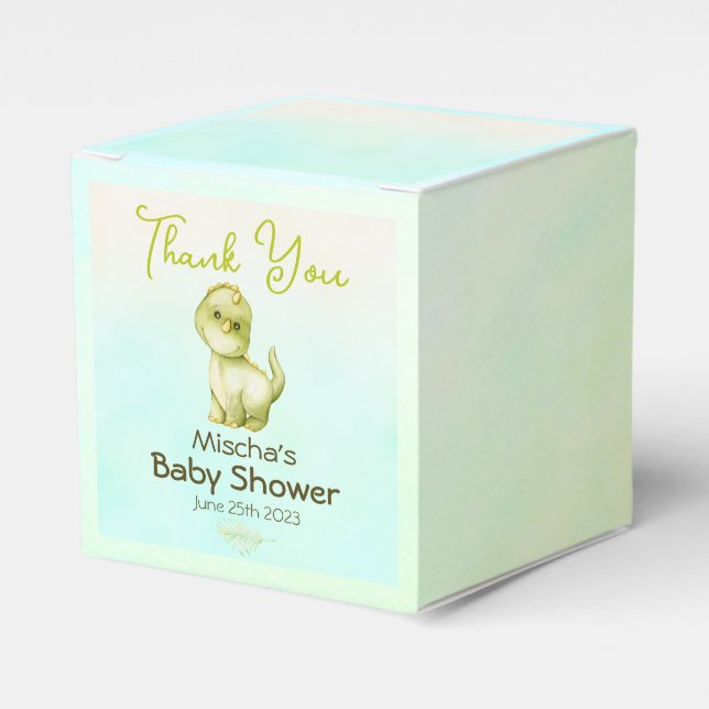 Cute Green Dinosaur Theme Baby Shower Favor Box (Front Side)