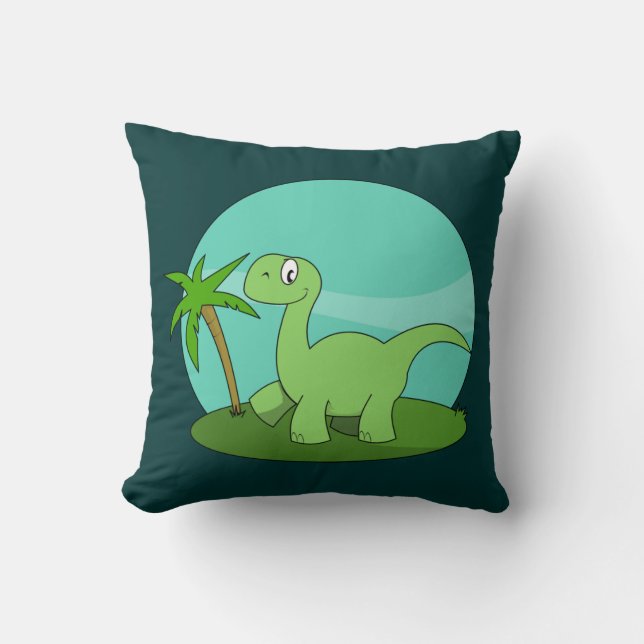 Cute Green Dinosaur Throw Pillow (Front)