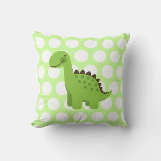 Cute Green Dinosaur Throw Pillow (Front)