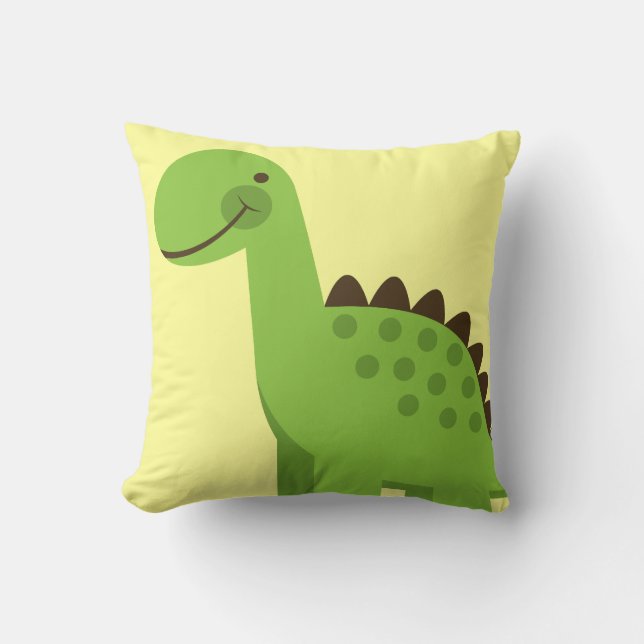 Cute Green Dinosaur Throw Pillow (Front)