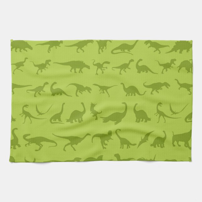 Cute Green Dinosaurs Patterns for Boys Kitchen Towel (Horizontal)