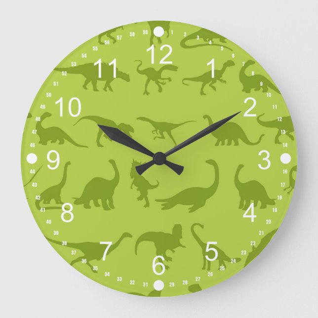 Cute Green Dinosaurs Patterns for Boys Large Clock (Front)