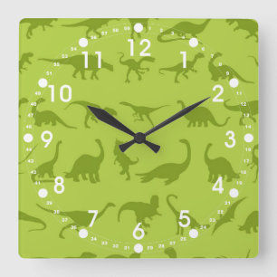 Cute Green Dinosaurs Patterns for Boys Square Wall Clock