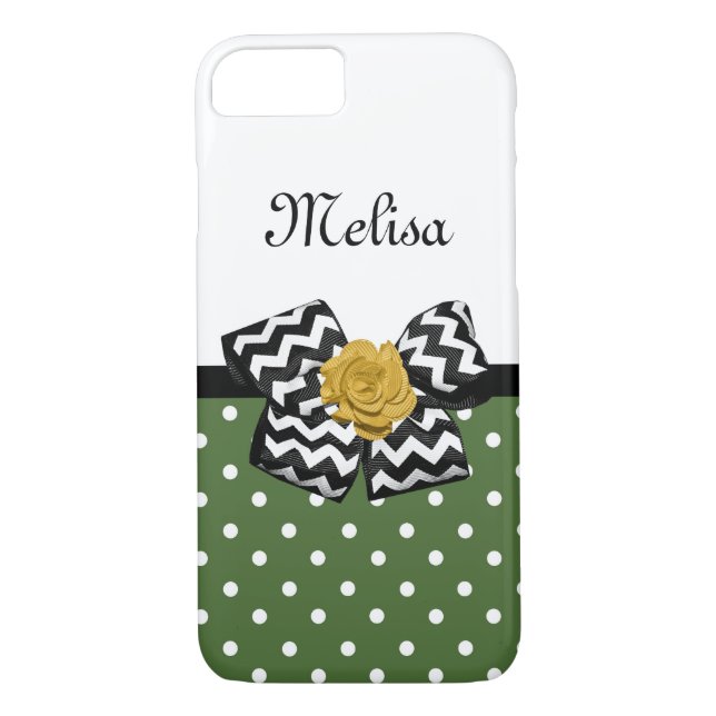 Cute Green Dots Yellow Rose Chevron Bow and Name Case-Mate iPhone Case (Back)