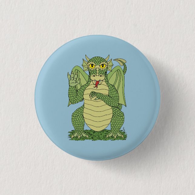 Cute Green Dragon 1 Inch Round Button (Front)