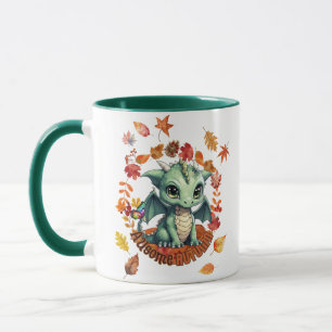 Cute Green Dragon “Autism Awesome Autumn” Design Mug