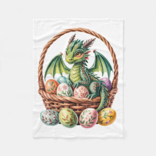 Cute Green Dragon Collecting Easter Eggs Earth Dra Fleece Blanket