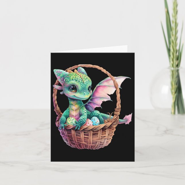 Cute Green Dragon Easter Egg Hunt Eggs Basket Love Card (Front)