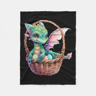 Cute Green Dragon Easter Egg Hunt Eggs Basket Love Fleece Blanket