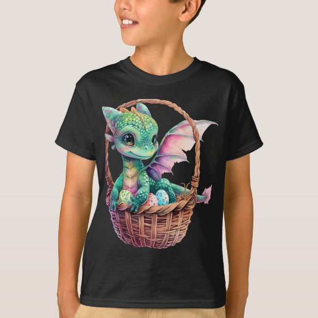 Cute Green Dragon Easter Egg Hunt Eggs Basket Love T-Shirt (Front)