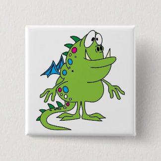 cute green dragon monster creature 2 inch square button