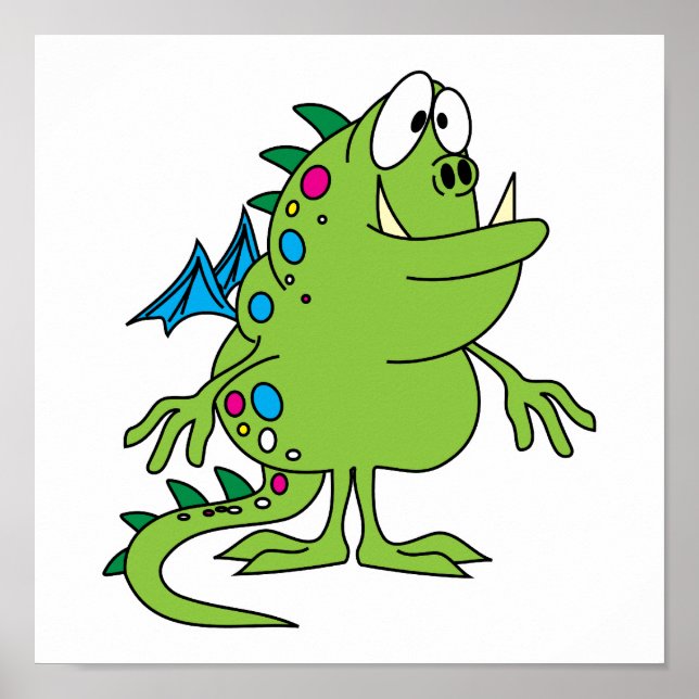 cute green dragon monster creature poster (Front)