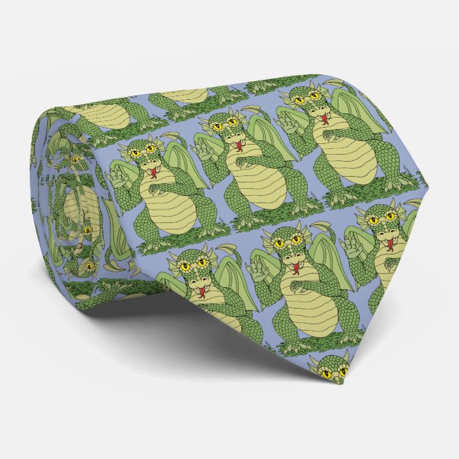 Cute Green Dragon Tie (Rolled)