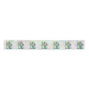 Cute Green Dragon with Bubbles Boy Baby Shower Satin Ribbon