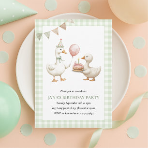 Cute Green Duck Birthday Invitation Watercolor