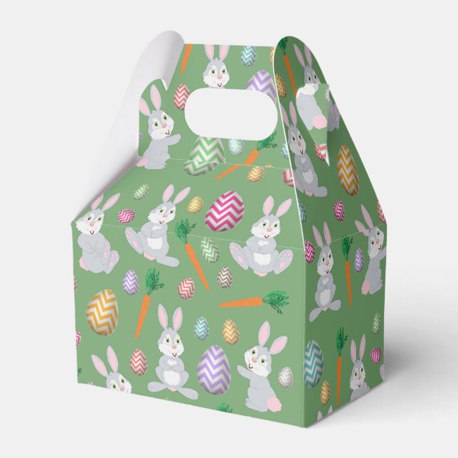 Cute Green Easter Bunny Rabbit Pattern Favor Box (Front Side)