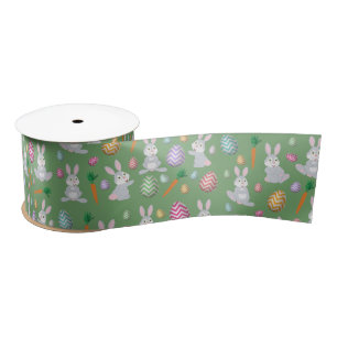 Cute Green Easter Bunny Rabbit Pattern   Satin Ribbon