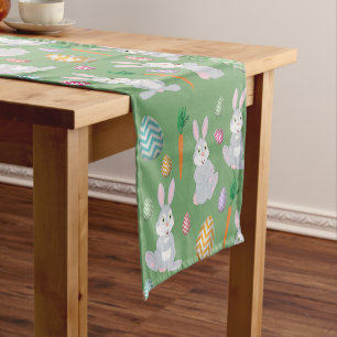 Cute Green Easter Bunny Rabbit Pattern Short Table Runner