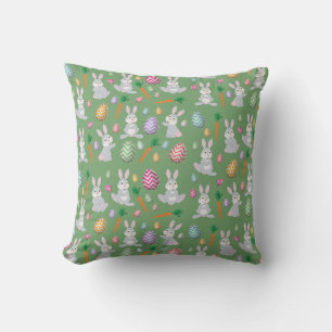 Cute Green Easter Bunny Rabbit Pattern   Throw Pillow