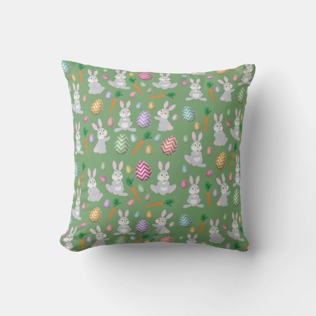 Cute Green Easter Bunny Rabbit Pattern   Throw Pillow (Front)
