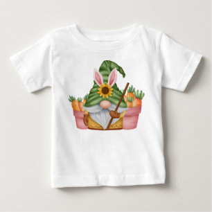 CUTE GREEN EASTER GNOME WITH ORANGE CARROTS BABY T-Shirt
