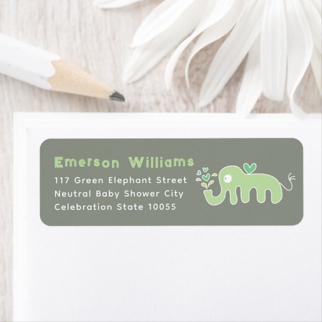 Cute Green Elephant Baby Shower Address Labels (Insitu)