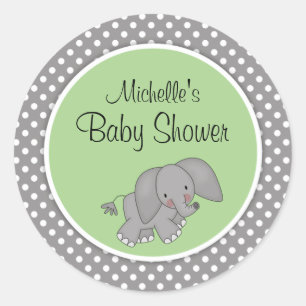 Cute Green Elephant Gender Neutral Baby Shower Classic Round Sticker