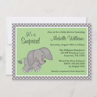 Cute Green Elephant Gender Neutral Baby Shower Invitation