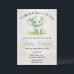 Cute Green Elephant Neutral Baby Shower Invitation<br><div class="desc">A sweet personalized baby shower invitation featuring an adorable watercolor green elephant standing on soft grassy fields with delicate flowers and gentle pastel details. Designed with a whimsical storybook-inspired aesthetic, this charming safari invitation creates a warm and welcoming first impression for your celebration. Perfect for woodland nurseries, safari girl baby...</div>