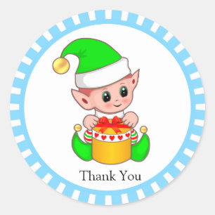 Cute Green Elf Thank You Classic Round Sticker