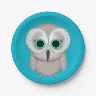 Cute Green Eyed Owl Illustration Paper Plate