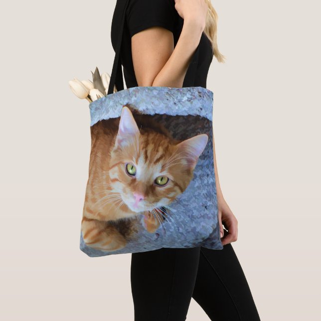 Cute Green Eyes Orange Tabby Cat Tote Bag (Close Up)