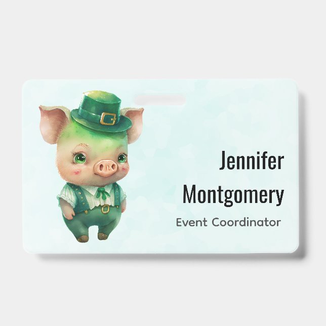 Cute Green Fairytale Pig in Fancy Attire Badge (Front)