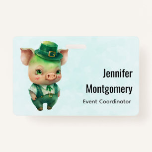 Cute Green Fairytale Pig in Fancy Attire Badge