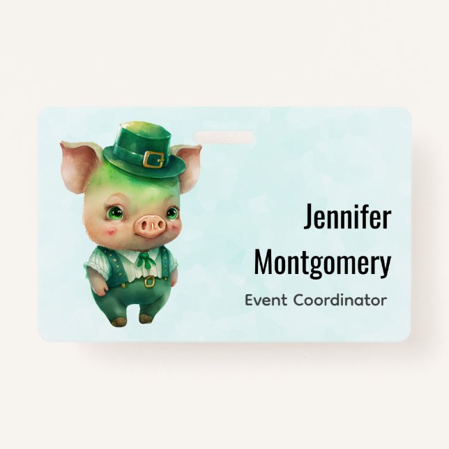 Cute Green Fairytale Pig in Fancy Attire Badge (Front)