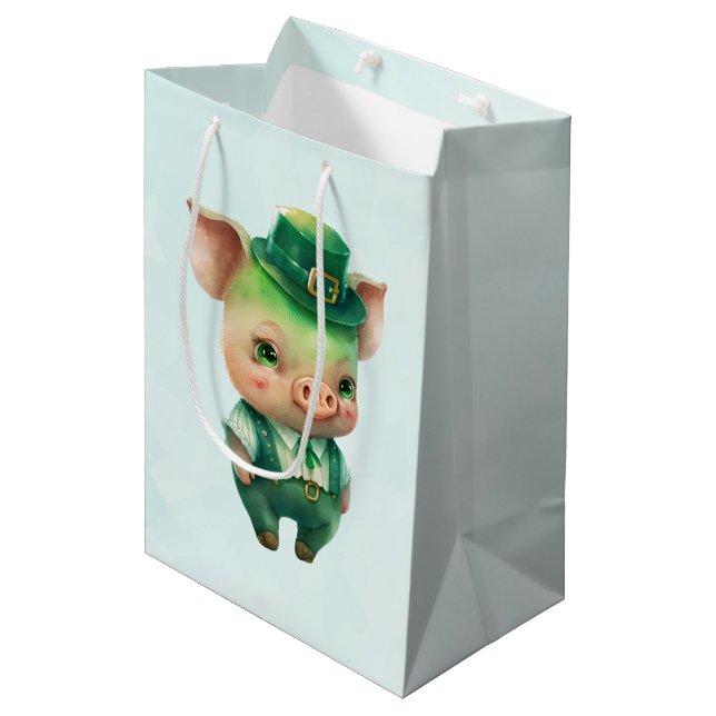 Cute Green Fairytale Pig in Fancy Attire Medium Gift Bag (Front Angled)
