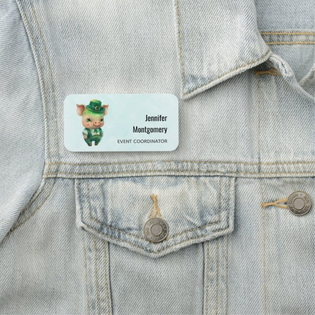 Cute Green Fairytale Pig in Fancy Attire Name Tag (In Situ)