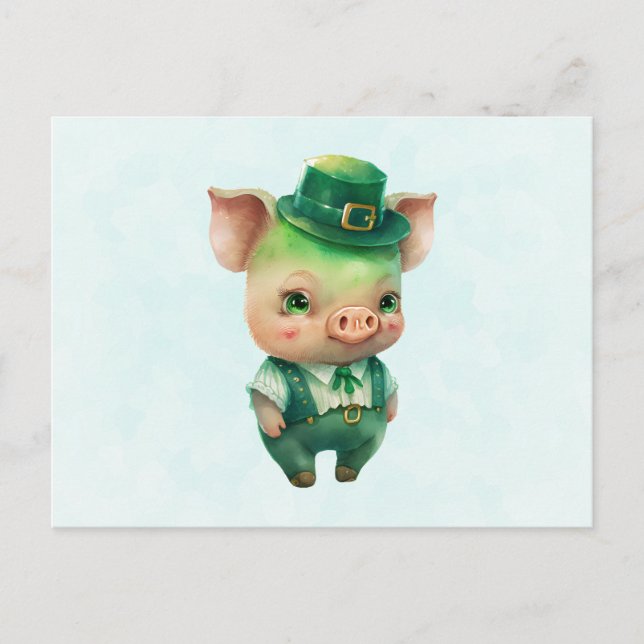 Cute Green Fairytale Pig in Fancy Attire Postcard (Front)